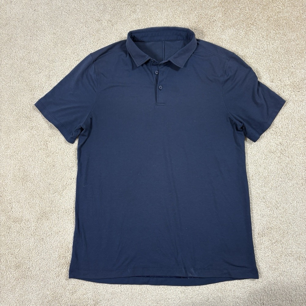 Lululemon Evolution Polo Shirt Black Mens Size Medium Short Sleeve Golf Sport